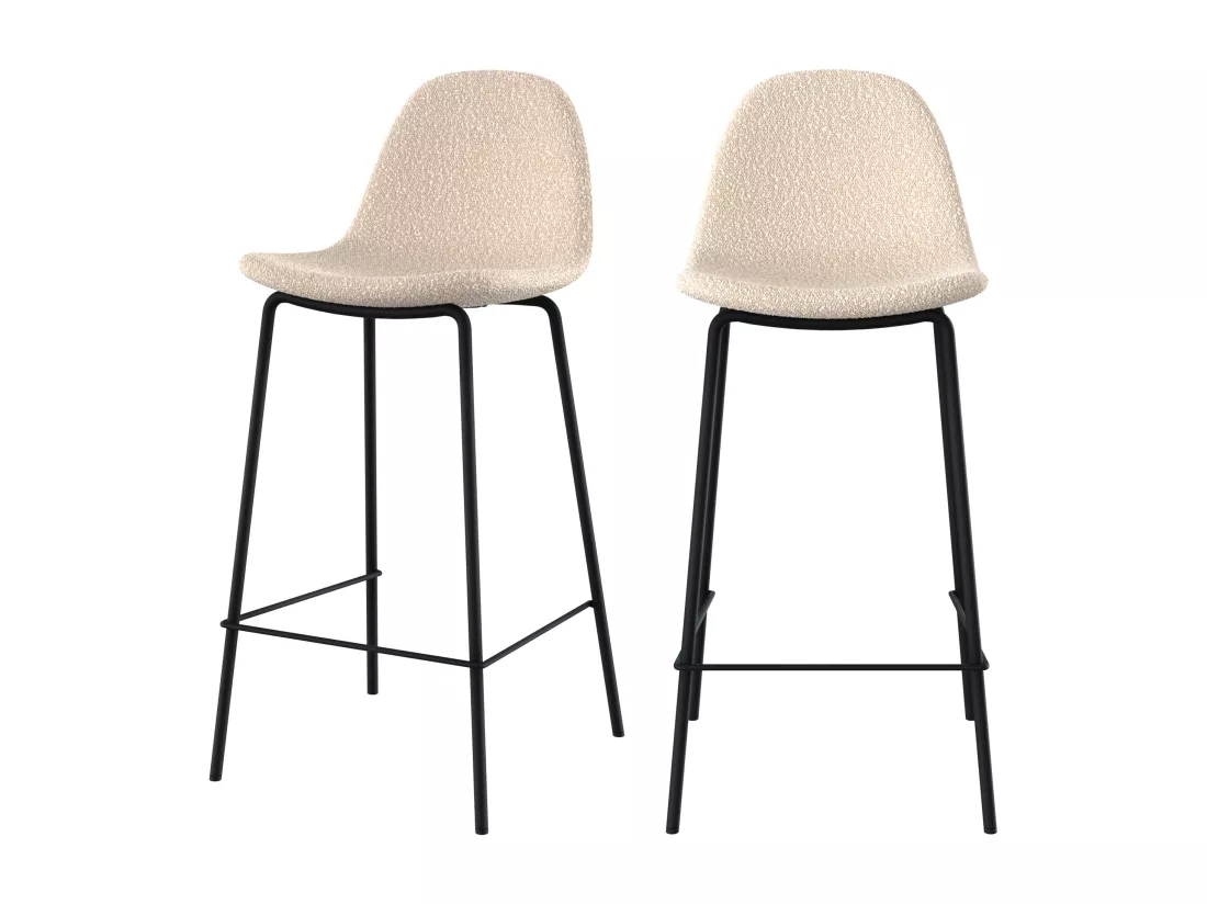 Lot de 2 chaises pour îlot central 65.5 cm en tissu bouclette beige - Henrik