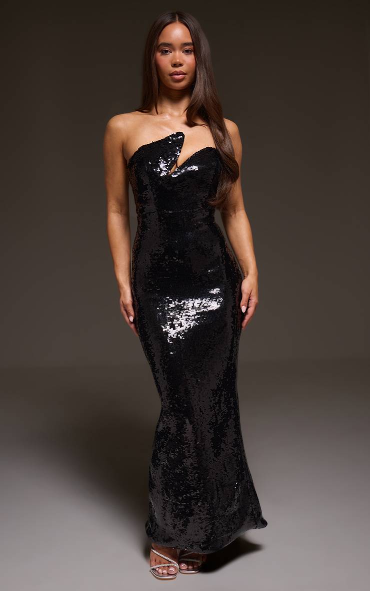 Noir Robe Maxi Bandeau À Armatures Ornée De Sequins
