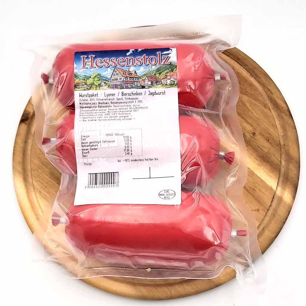 Hessenstolz Wurstpaket 1 mit Lyoner, Jagd-, und Bierschinken 900g MHD:21.12.24