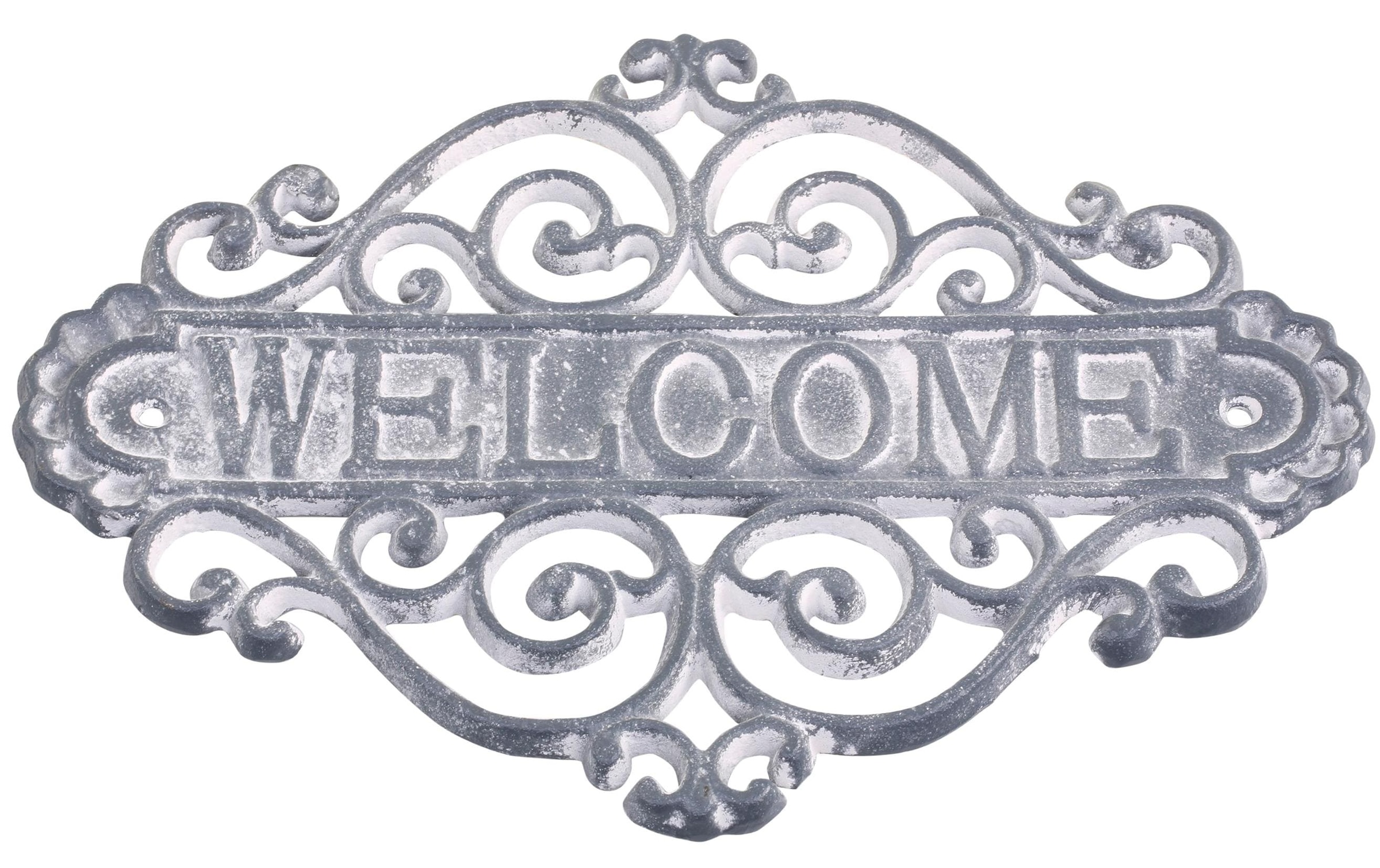 Chic Living Metallschild »Schild Welcome, antique Grau«