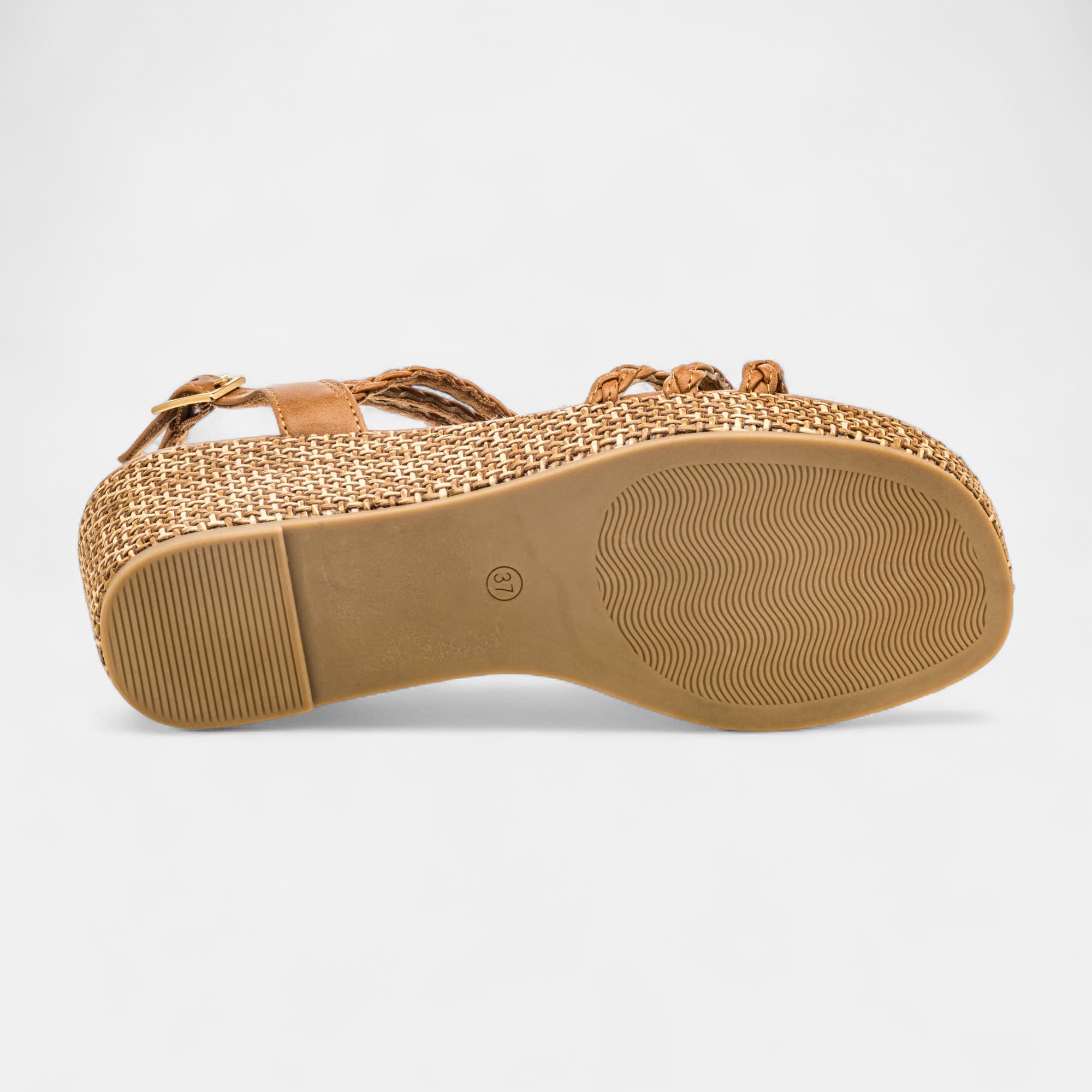 Nu-pieds à talon compensé Femme cognac