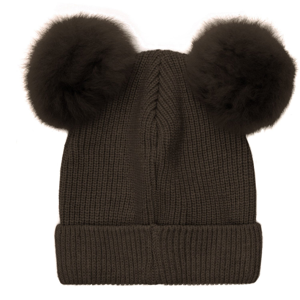 Køb Huttelihut Dark Brown Melange Hue Strik Alpaca Pompoms
