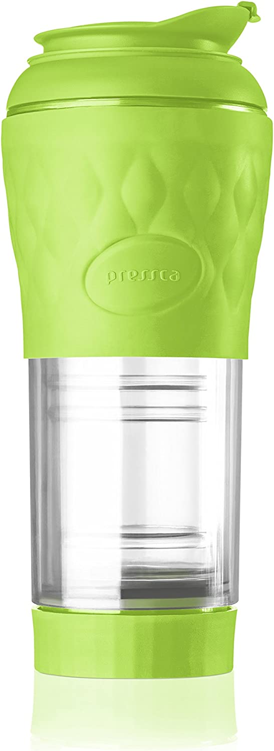 Cafeteira Port&aacute;til Pressca 350 ml, com isolamento t&eacute;rmico. Filtro reutiliz&aacute;vel de inox. Infusora de ch&aacute; manual. Livre de BPA. 22 cm de altura.