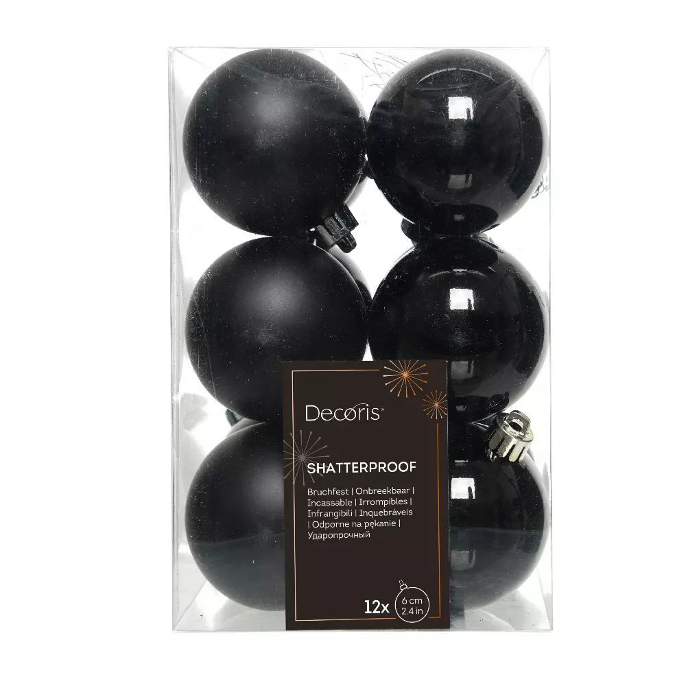 Lot de 12 boules de Noël (D60 mm) Alpine Noir