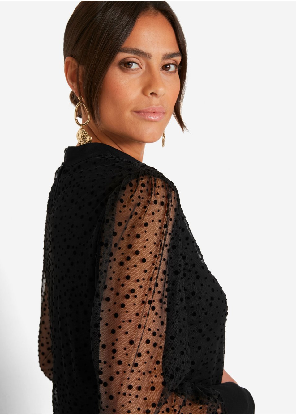 T-shirt manches longues en mesh à pois