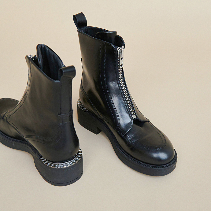 Bottines à fermetures éclair  en cuir noir