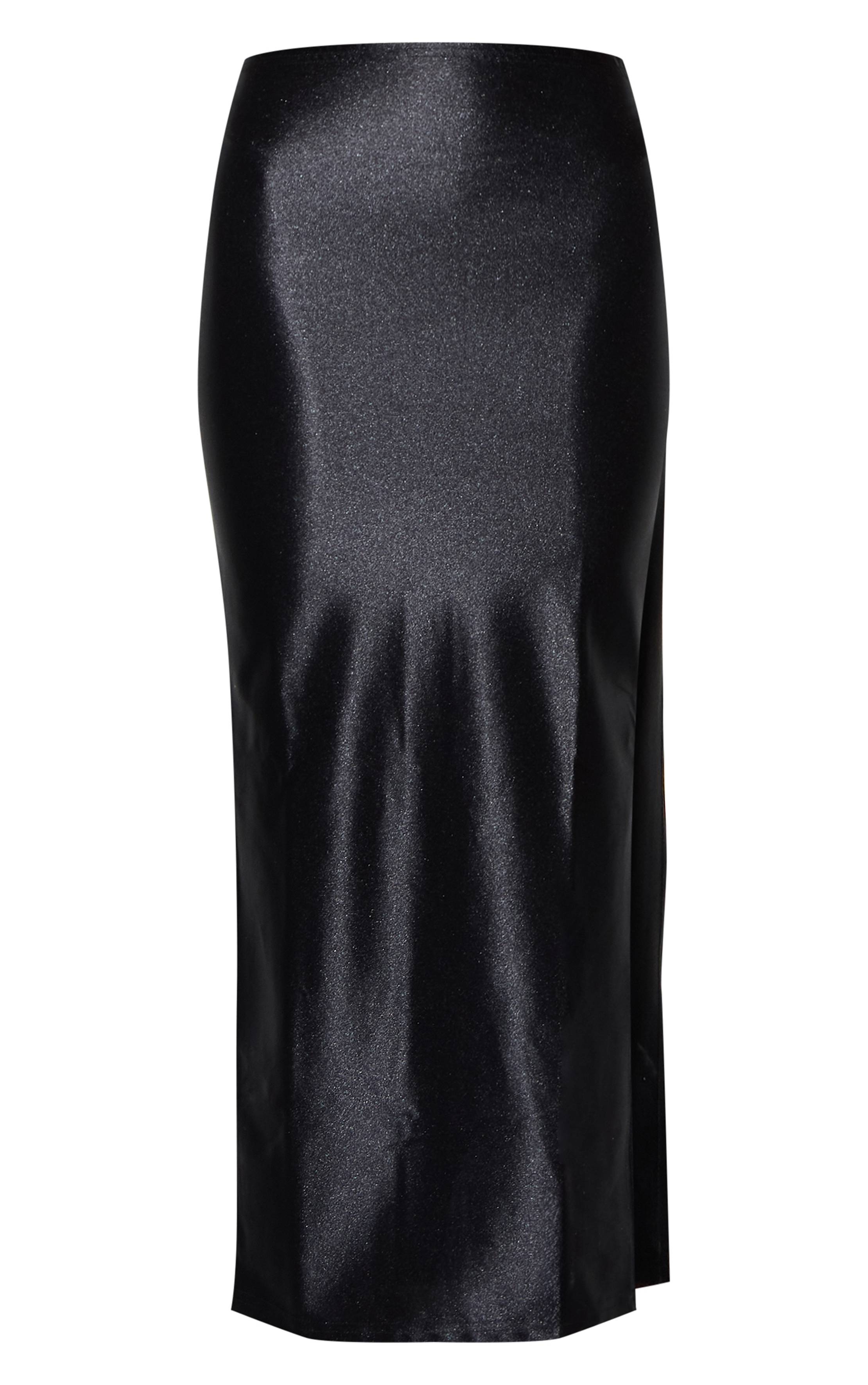 Noir Jupe Midaxi En Satin Stretch Avec Fente Latérale