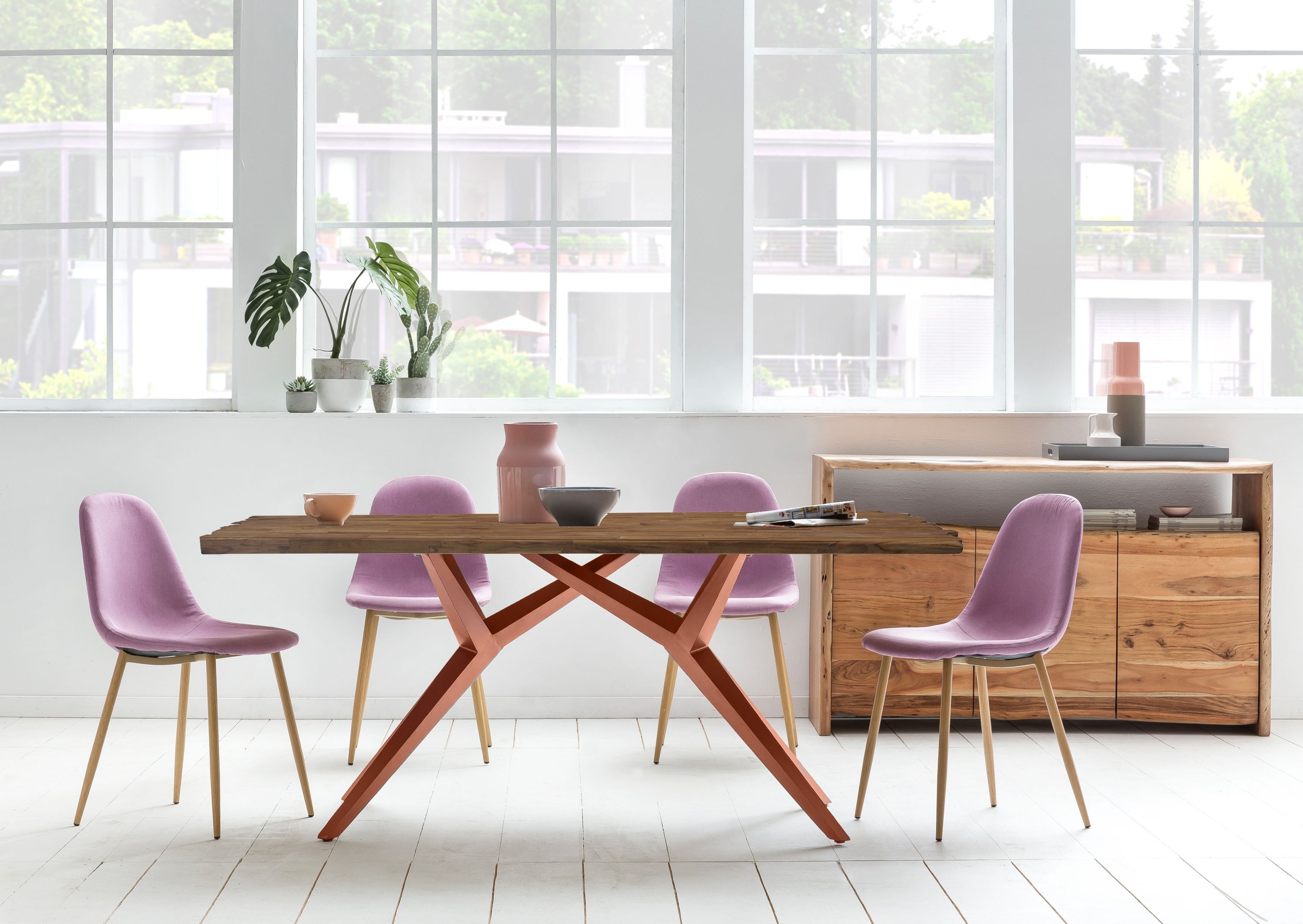 Tisch 220x100 Teak Metall Holztisch Esstisch Speisetisch Küchentisch Esszimmer