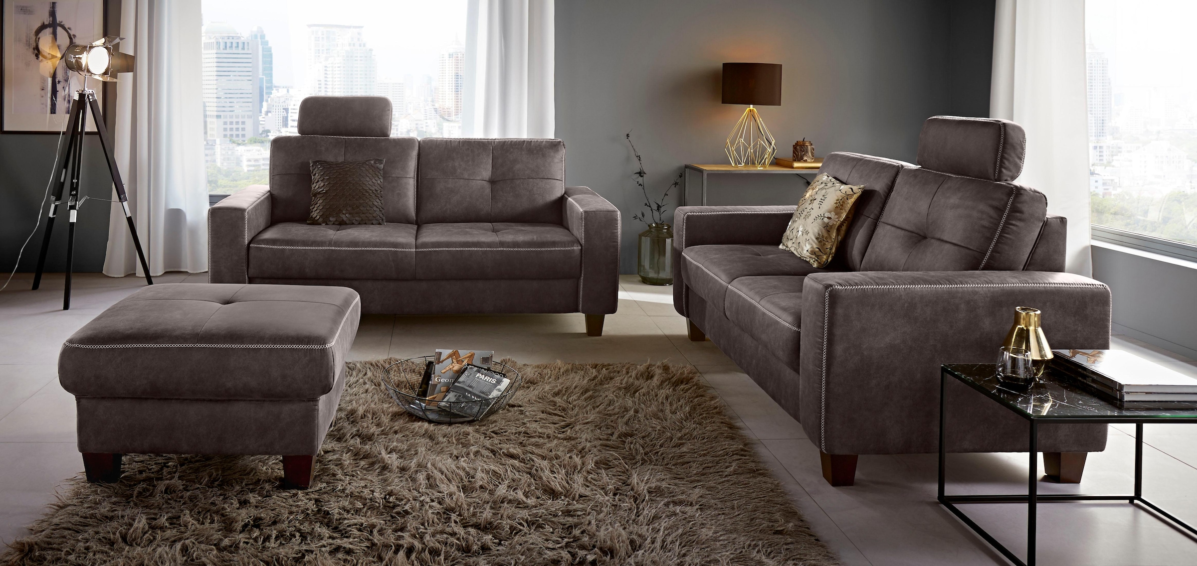 PLACES OF STYLE Polsterhocker »Varese« Kreuznaht in beige