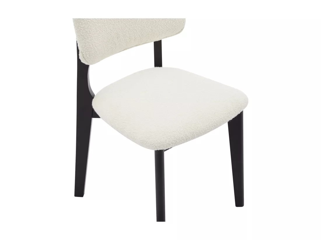 Lot de 2 chaises en tissu bouclette et bois d'hévéa - Blanc et Noir - JASMENA