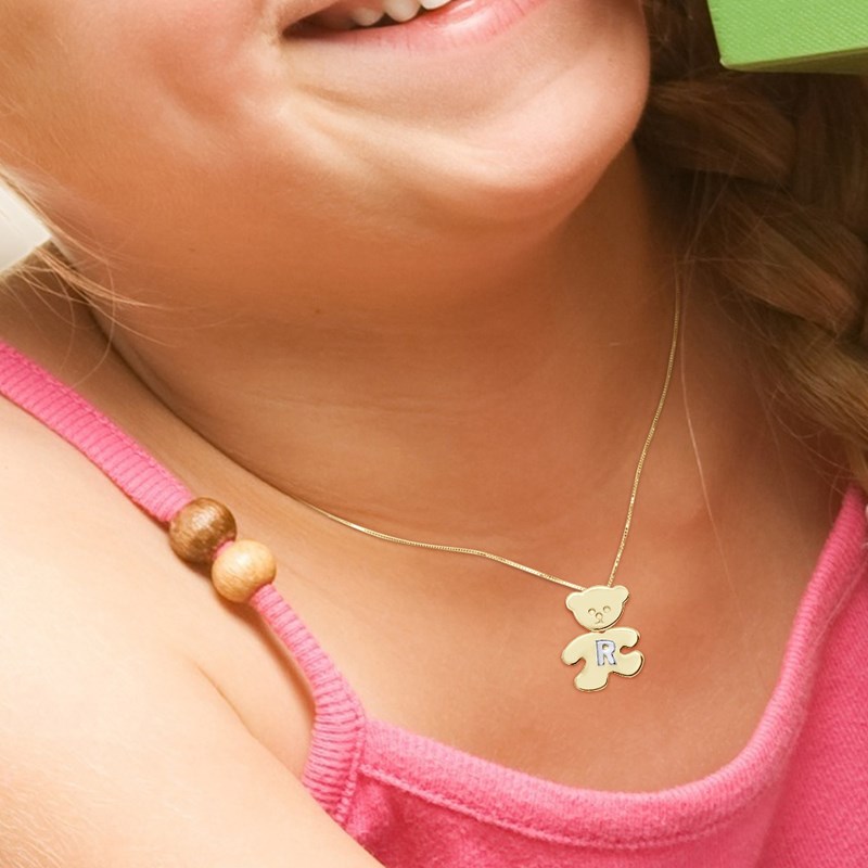 Pendentif OURSON plaqué Or Jaune - Lettre R Argent