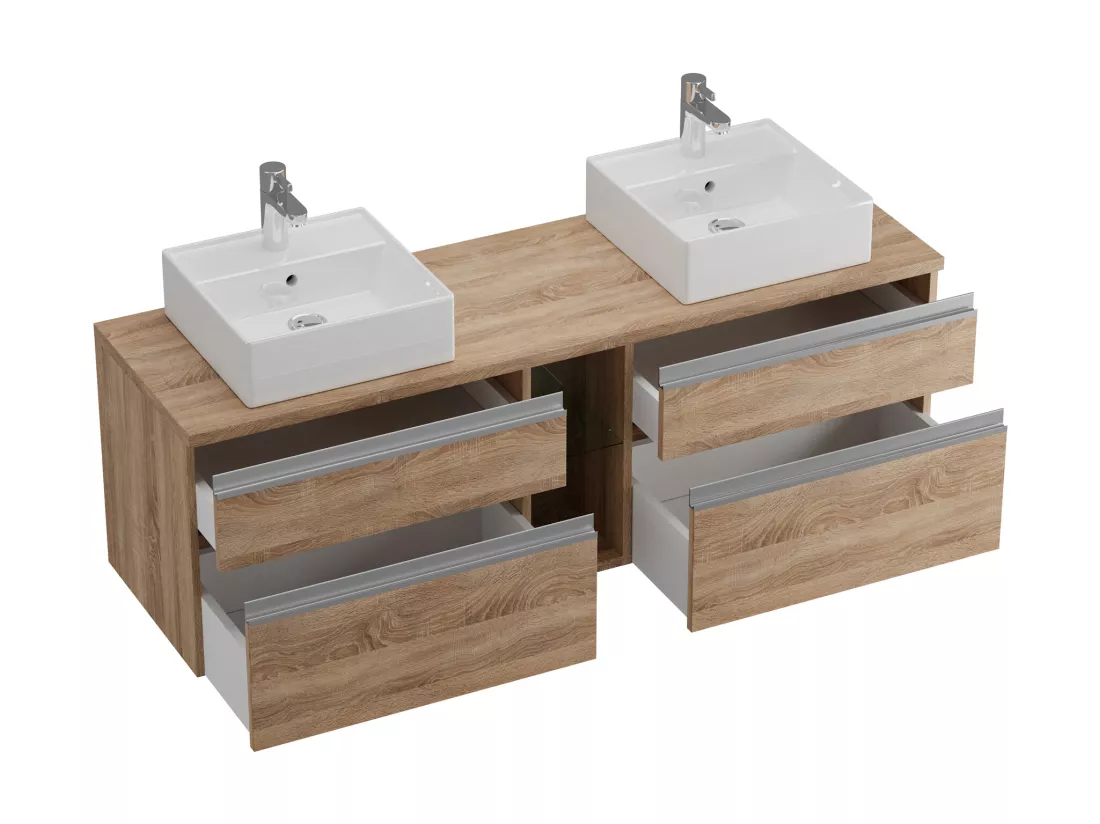 Meuble de salle de bain suspendu avec double vasque - Coloris naturel clair - 150 cm - MAGDALENA II