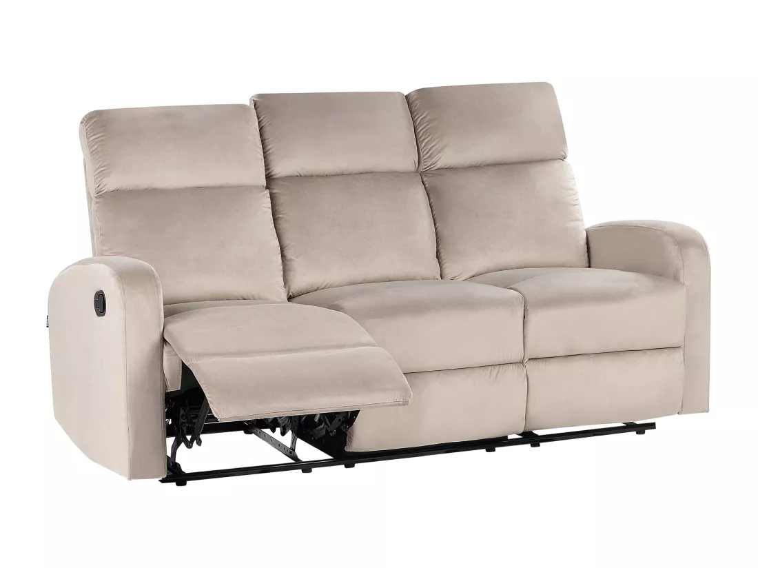 Canapé 3 places inclinable manuellement en velours beige VERDAL