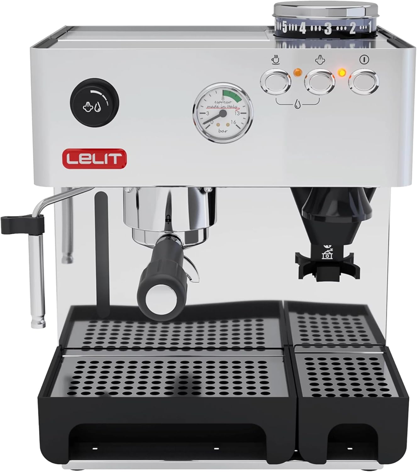 Lelit Anita Kaffeemaschine - Mit bewegelichem Milchaufschäumer und Mahlwerk - Silber
