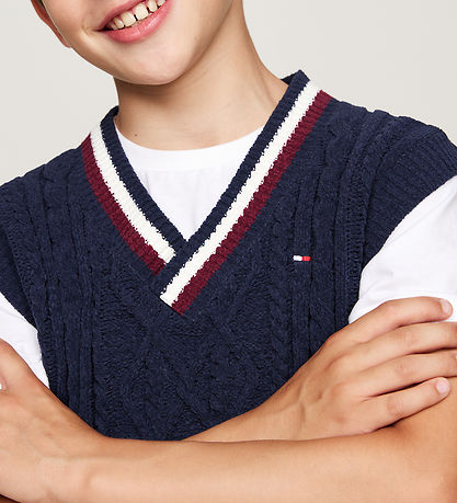 Tommy Hilfiger Weste - Strick - Global Chenille - Desert Sky