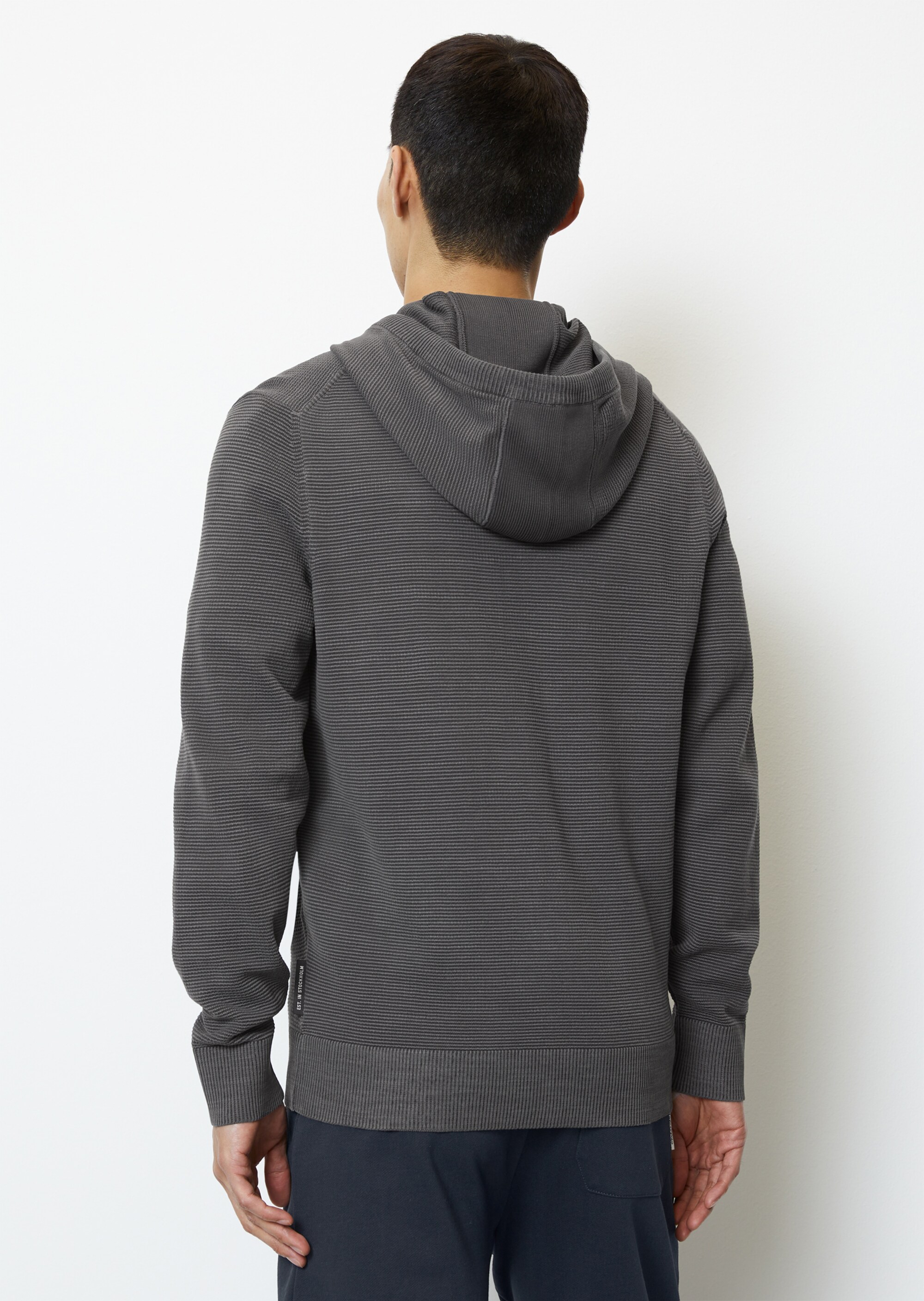 Kapuzen-Strickjacke regular mit quer gerippter Ottoman-Struktur