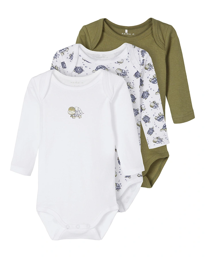Langarm-Body NBFBODY – TURTLE 3er-Pack in grün/weiß