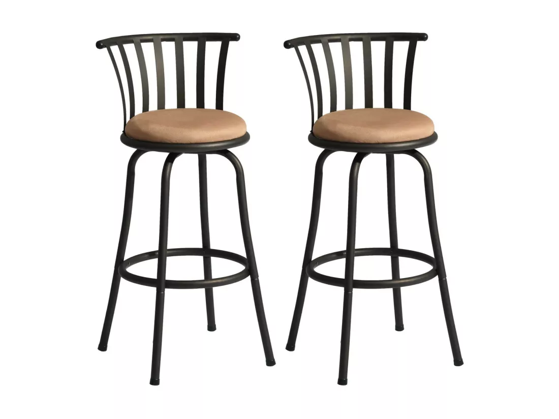 Lot de 2 tabourets de bar pivotants style bistrot marron repose pieds 2 hauteurs assises possibles 62/73cm PISTIL 24/29 INCH