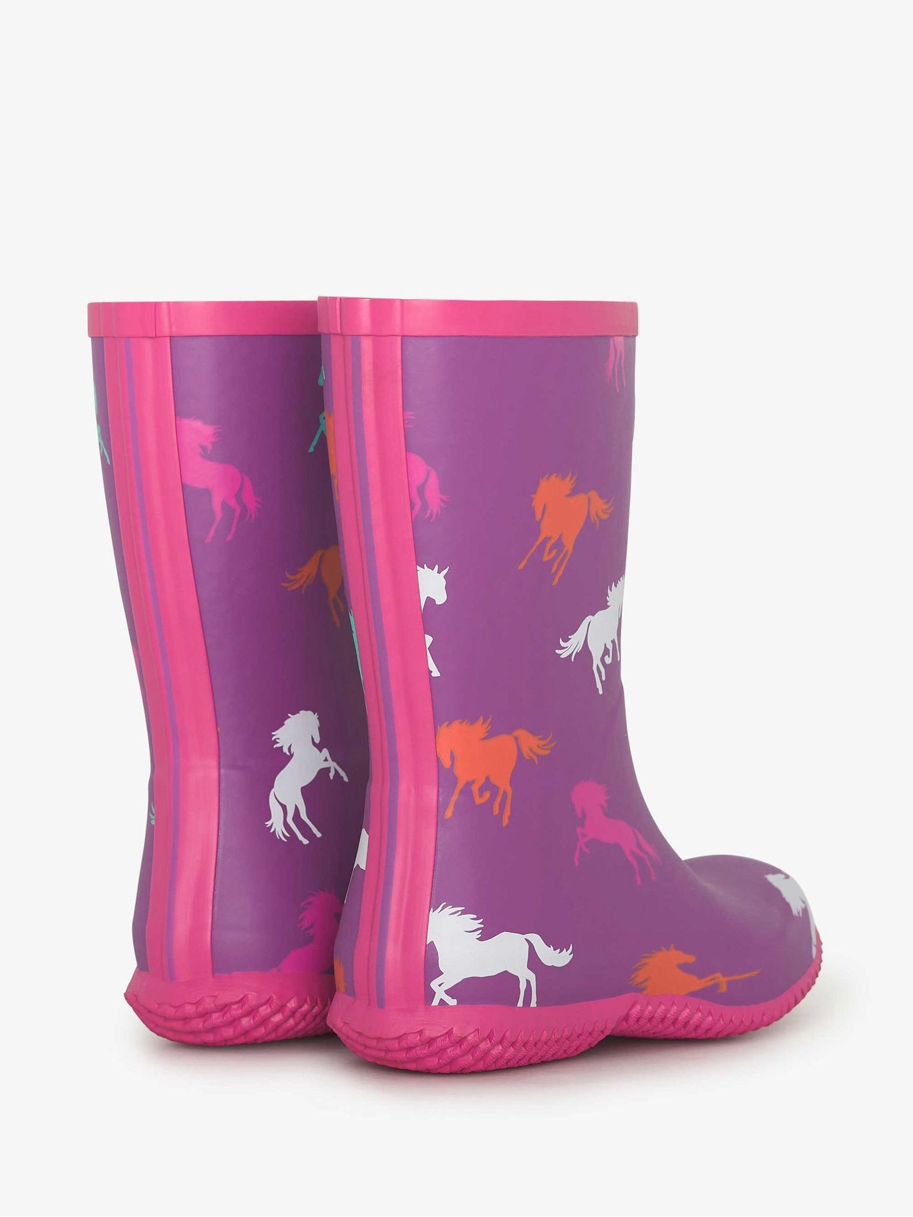 Hatley Purple Leaping Horses Packable Wellies