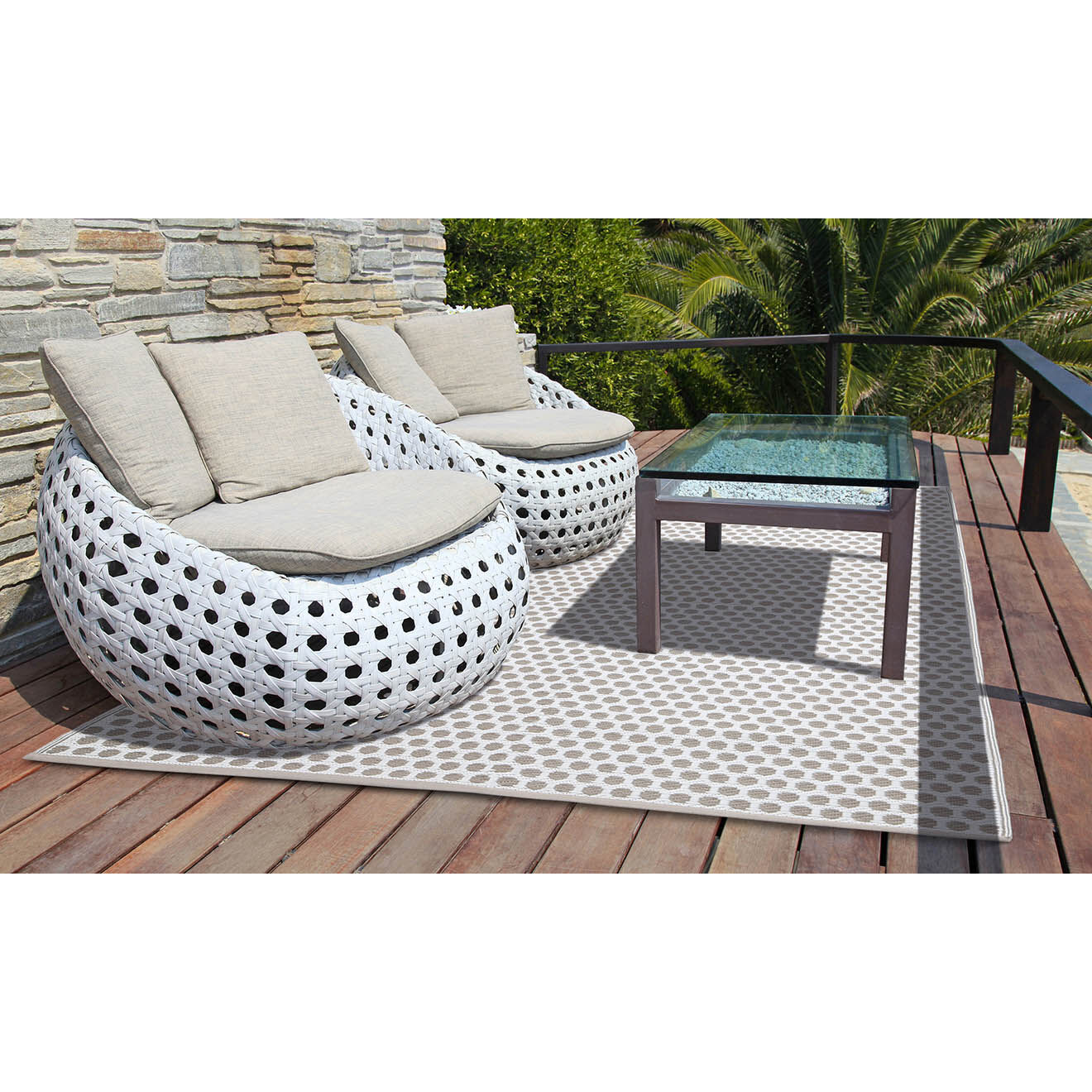 Pratik Garden Tapis extérieur manila blanc/beige - 160x240 cm