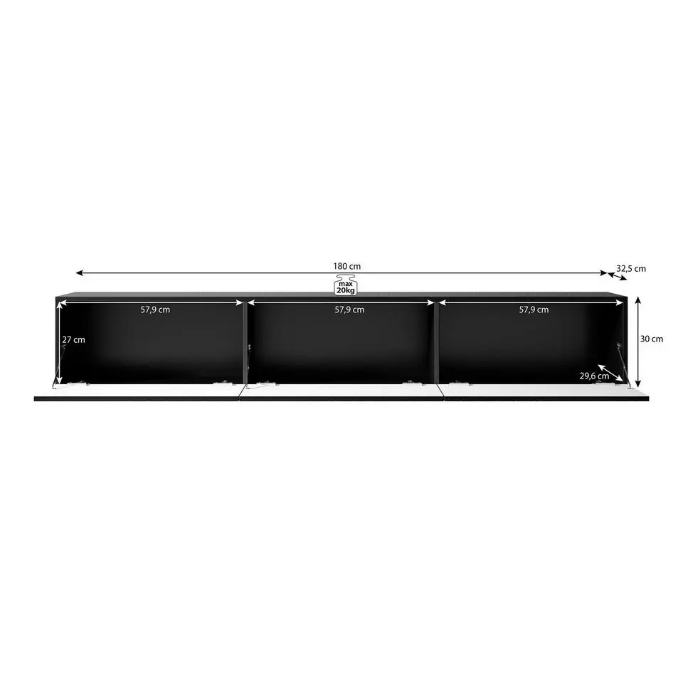 Meubella - TV-Meubel Bonzo - Zwart - Visgraat - 180 cm