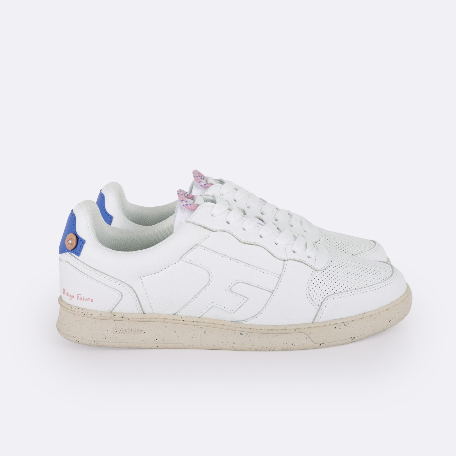 Baskets blanches & bleu - Diego Faivre cuir recyclé - modèle hazel