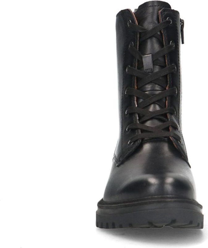 No Stress - Dames - Zwart leren veterlaarsjes