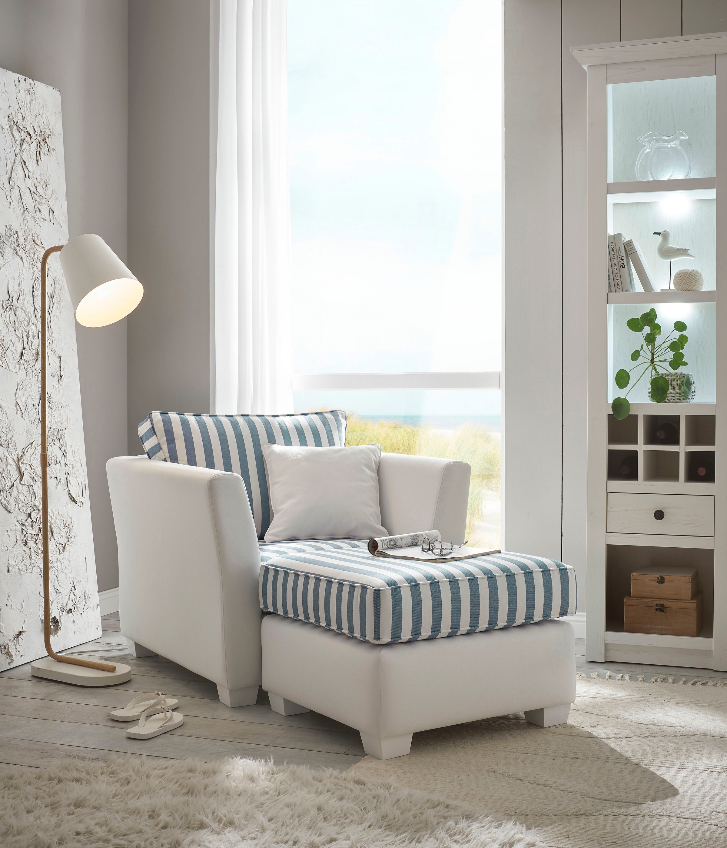Home affaire Sitzgruppe »CALIFORNIA« 2 Stk. tlg. maritimer Landhausstil, Sessel mit passenden Hocker 65x65 cm