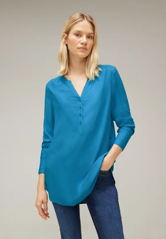 Longbluse in Unifarbe - alaska blue
