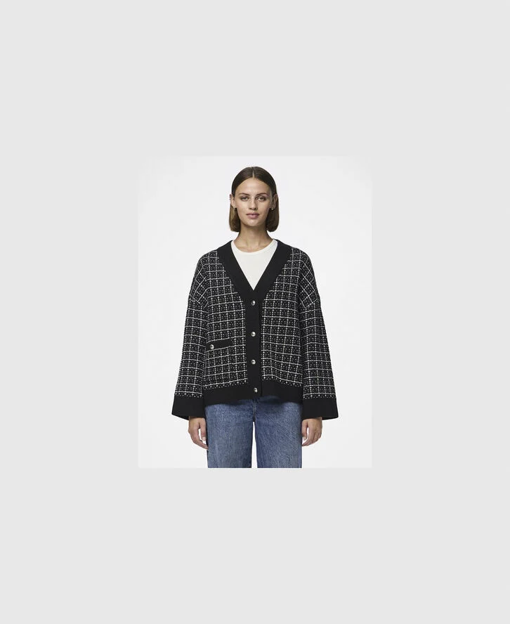 Pieces PCNILJA KNIT SHACKET PA BC Black/white and silver lurex