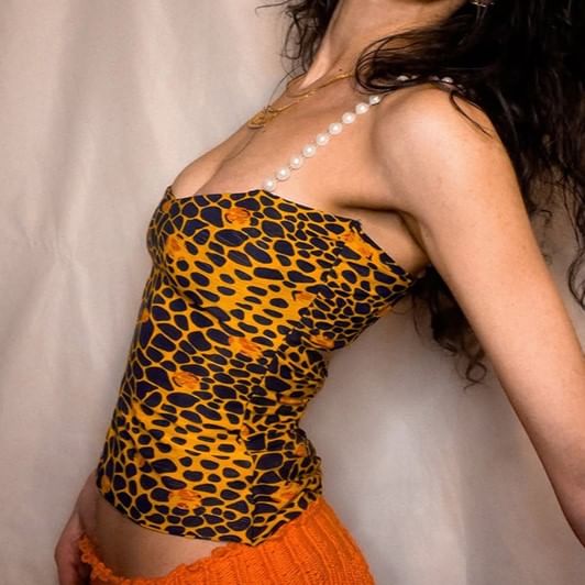 Weaveal - Camisoletop met patroon en imitatieparelbandjes