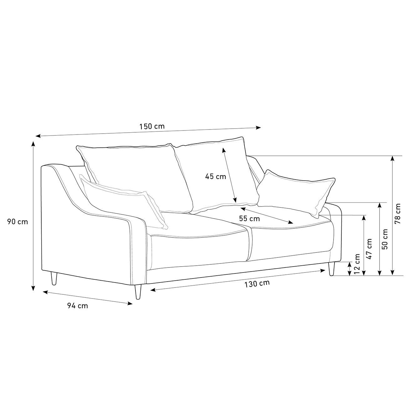 Mazzini Sofas Canapé fixe 2 places Pansy gris clair - 150x94x90 cm