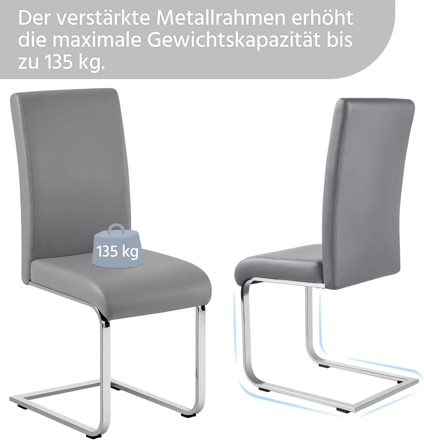Yaheetech Esszimmerstühle 2er Set Esszimmerstuhl Schwingstuhl Freischwinger, 135 kg belastbar hellgrau Kunstleder