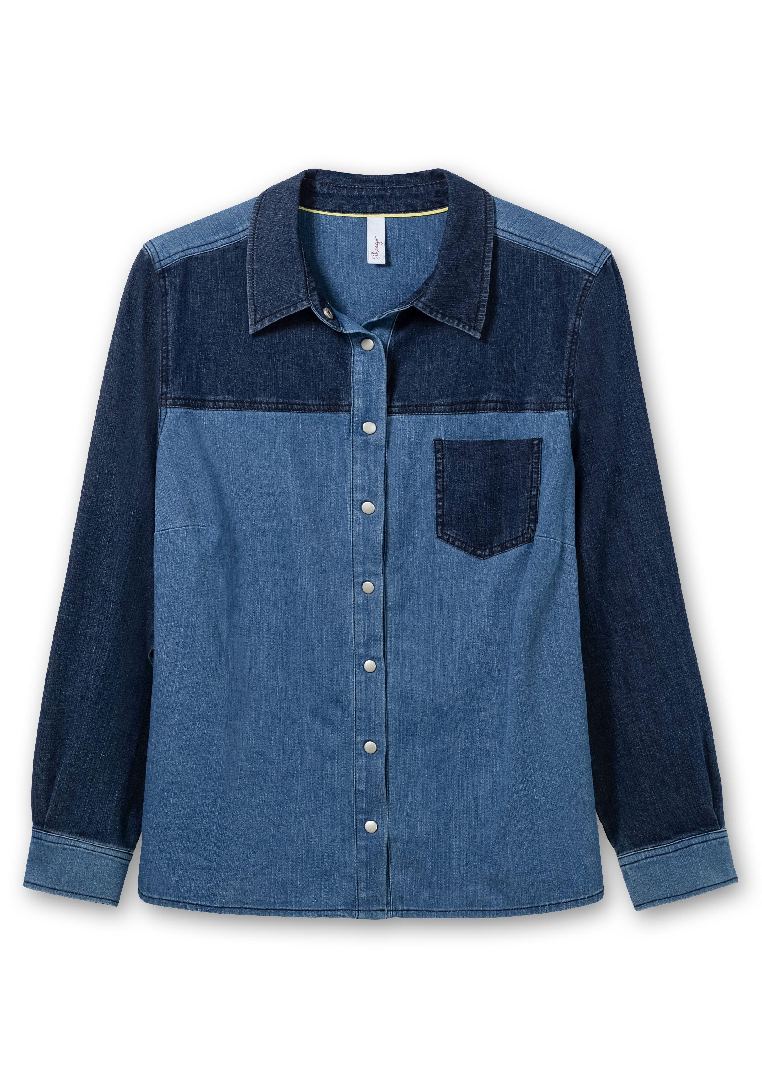 Jeansbluse im Colourblocking, leicht tailliert