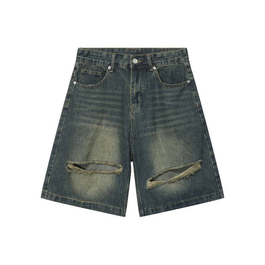 FAERIS - Denim vest met kraag en knoopjes / middelhoge, versleten shorts