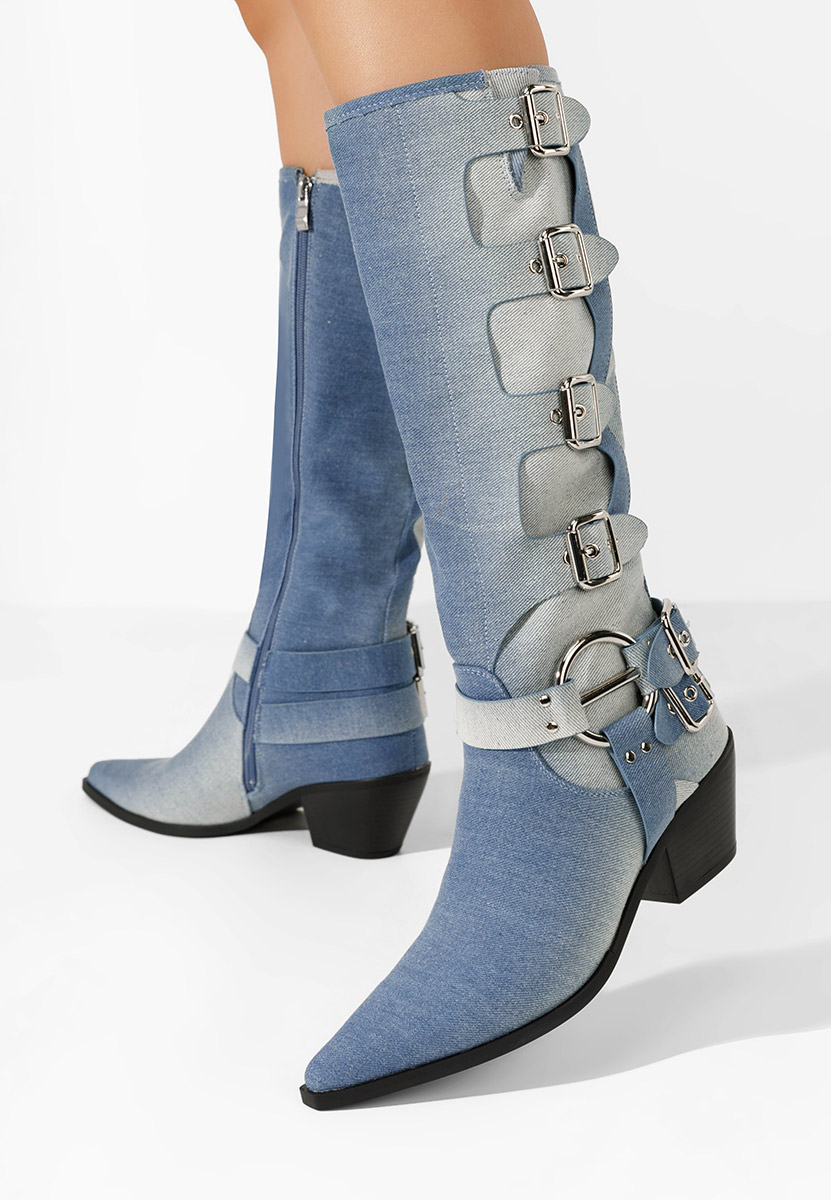 Bottes à talon carré denim Laoise