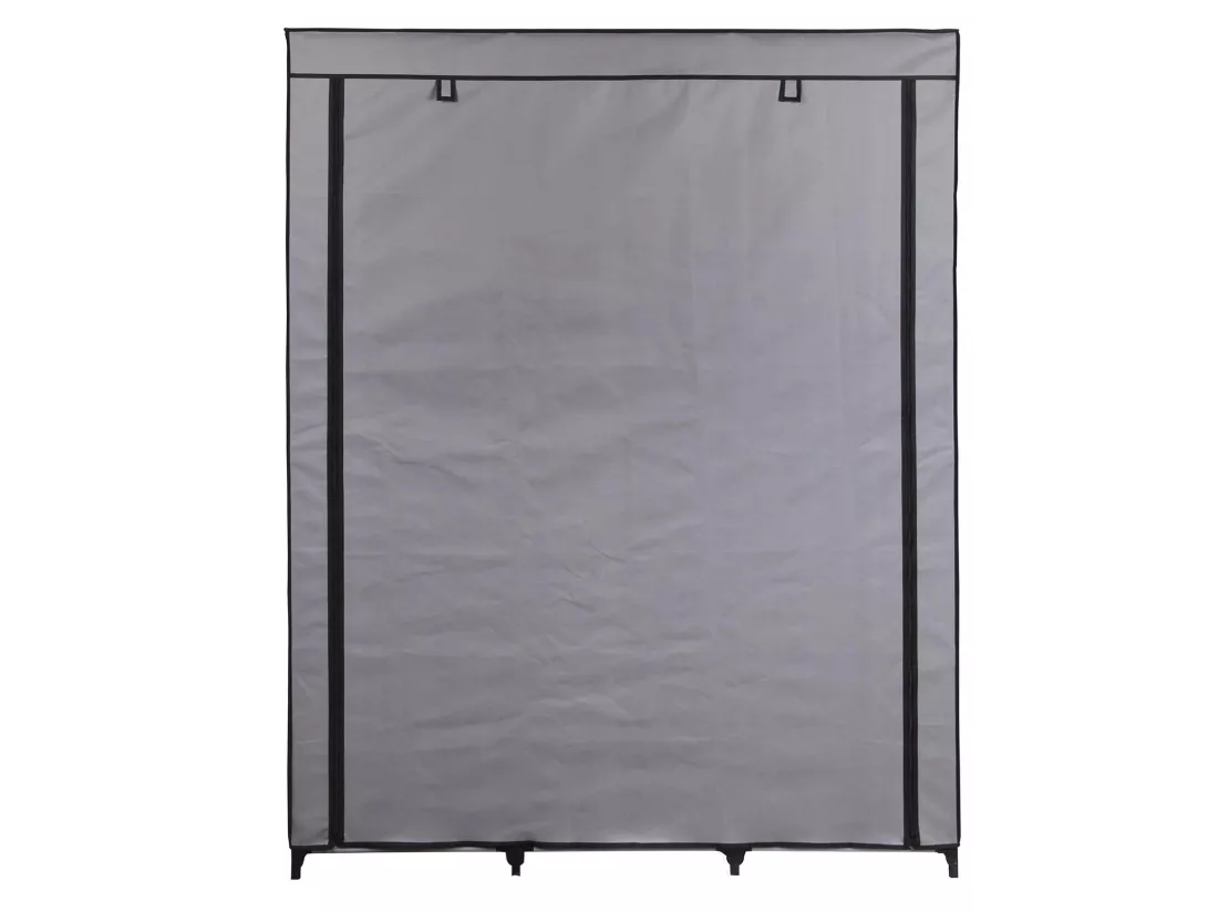 Garde-robe en tissu STEVEN structure en métal, 9 tablettes repositionnables pour 7 possibilités d'aménagement, coloris gris