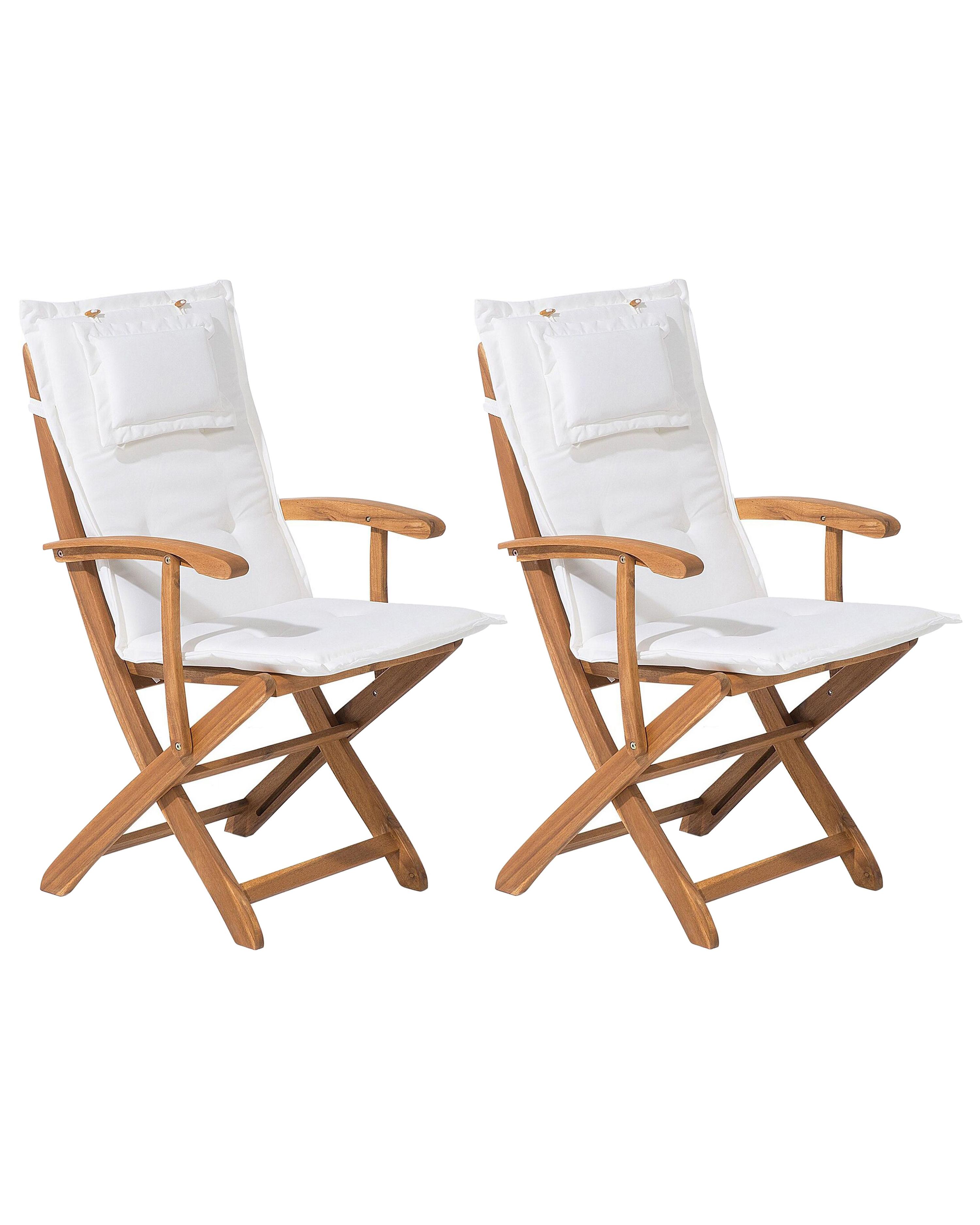 Set van 2 stoelen met zitkussen MAUI Acaciahout Gebroken wit