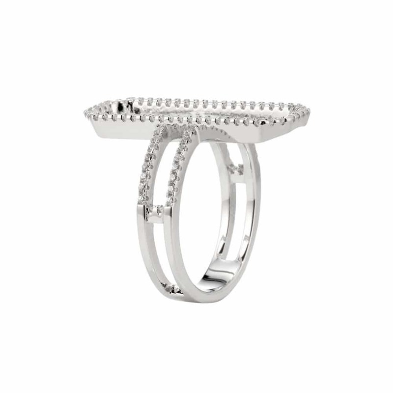Bague Argent Rhodié Moderne Rectangle Sertie