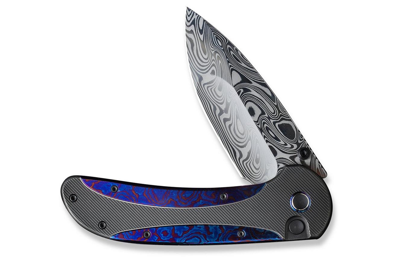 WE Knife Zizzit WE23031-DS1 Thor Damasteel, Black Titanium Handle Timascus Inlay zakmes