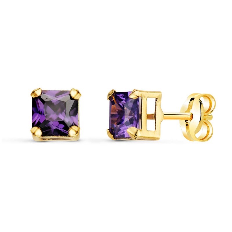 Boucles d'Oreilles Or 18 Carats 750/000 - Zirconiums Améthyste-1322
