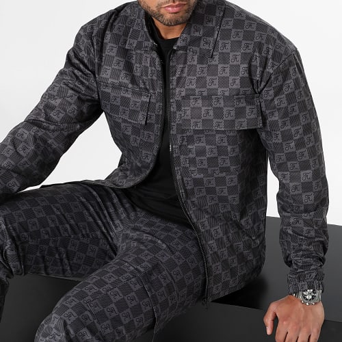 Ensemble Veste Zippée Et Pantalon Cargo Damier 0037 Noir