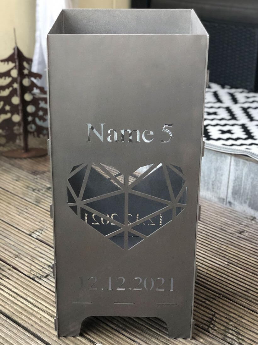 EXTRAVAGANT® Feuertonne, Feuerstelle, Feuerkorb, Feuersäule PERSONALISIERT für den Garten, Terrasse, Stahl, Rostoptik, Unikat, Edelrost, Geschenk Familie (3 Kinder)