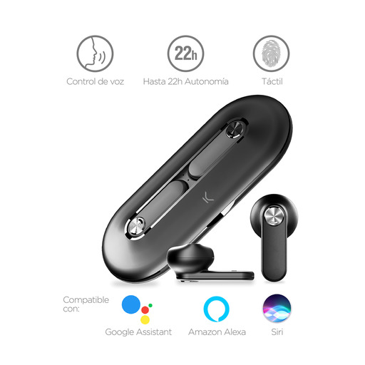 Fones de ouvido sem fio Ksix, design ultrafino em metal, Bluetooth 5.0, até 18 horas de duração da bateria.