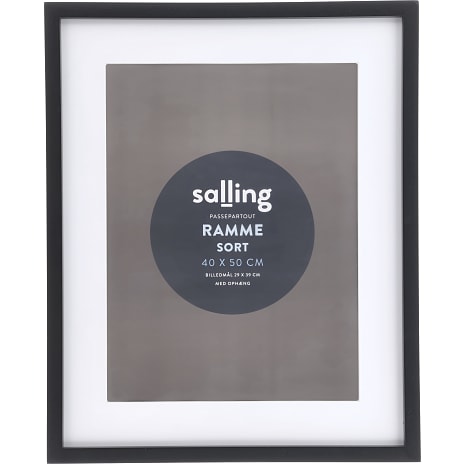 Sort passepartout ramme m. plexiglas - 40x50 cm