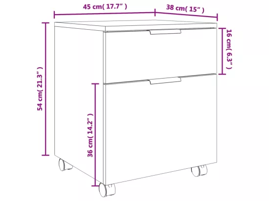 Classeur mobile avec roues Gris béton 45x38x54 cm