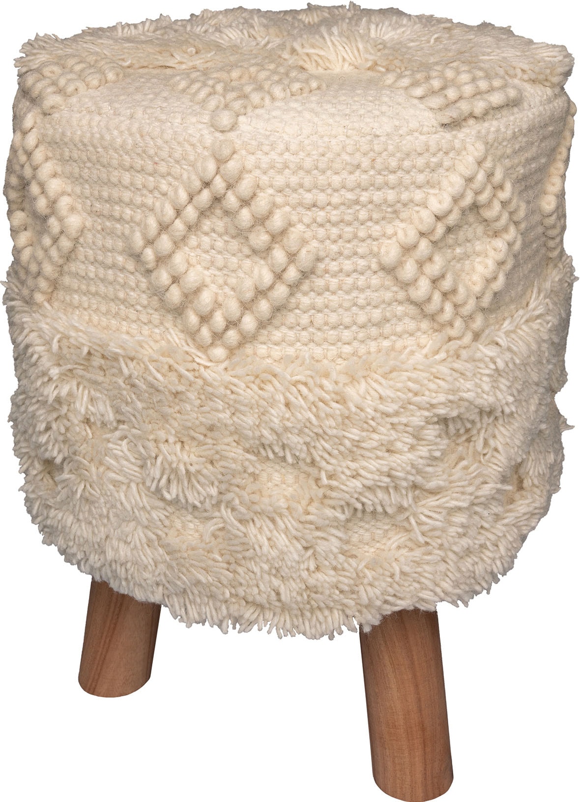 Kayoom Sitzhocker »Hocker Bohist 125, charaktergebende Strukturen mit Fransen und Quasten« 1 Stk. tlg. handgefertigtes Unikat, Boho-Style, gut kombinierbar