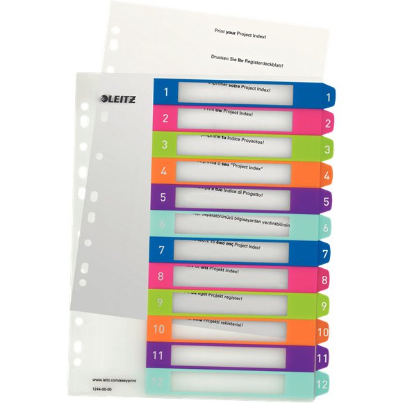 Intercalaires A4+ polypropylène Leitz WOW 12 onglets multicolores - 1 jeu