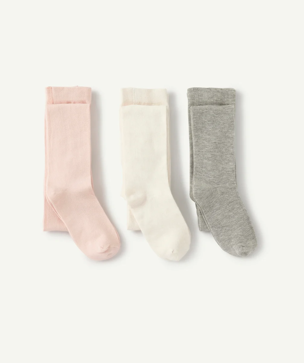 LES 3 PAIRES DE COLLANTS ROSE ÉCRU ET GRIS