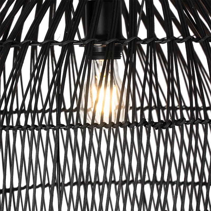Landelijke vloerlamp zwart met rotan - Sam